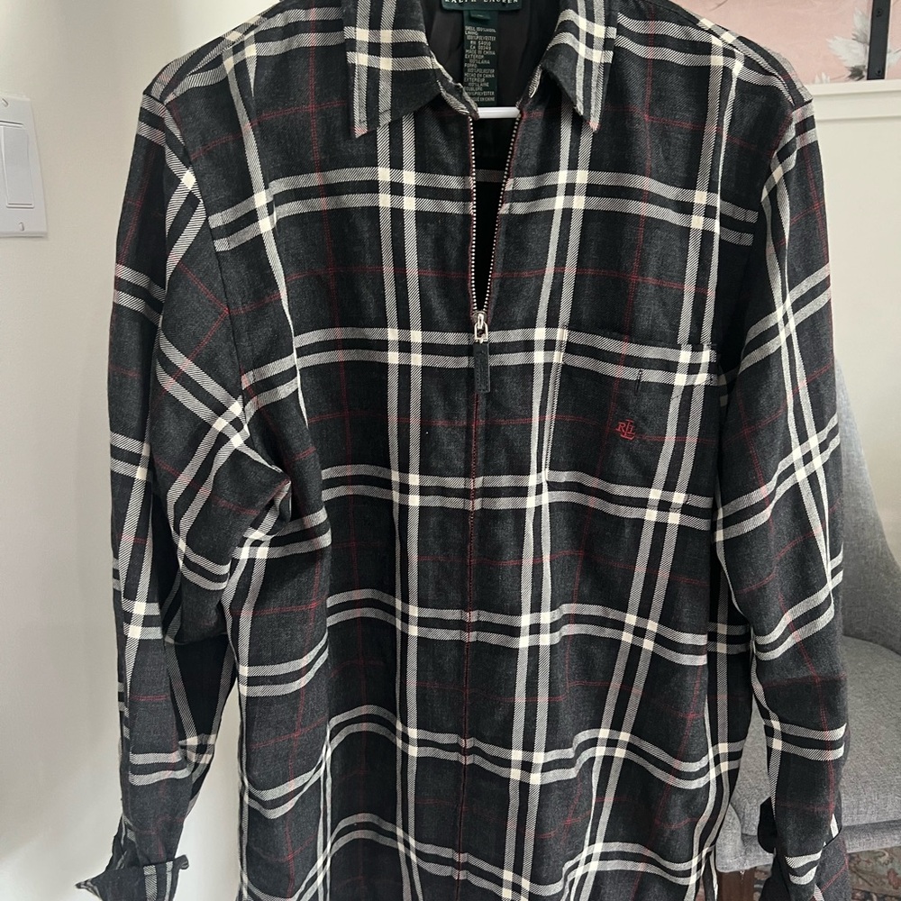 Womens Ralph Lauren Pure Wool Black Checks Windowpane Full Zip Jacket Large